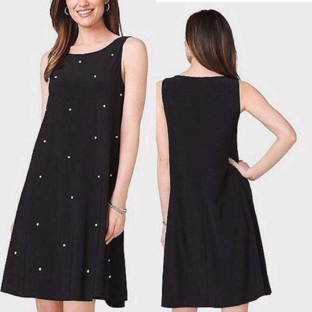 Roz & Ali black sleeveless pearl dress